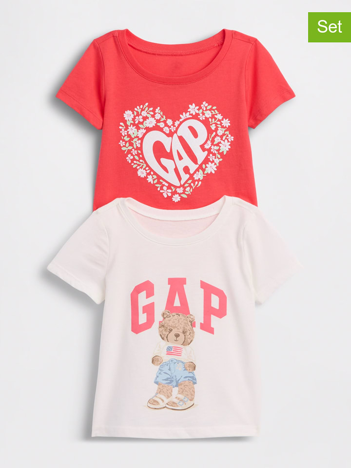 GAP 2er-Set: Shirts in Rot/ Weiß - 98
