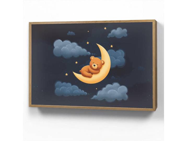 OnlyWow Wandleuchte MIT Akku Teddybär - Mond - Wolken - Sterne 100x70 cm, Dunkelblau, Rechteckig, LED integrated, 100x70x8 cm, Lampen & Leuchten, Innenbeleuchtung, Wandleuchten