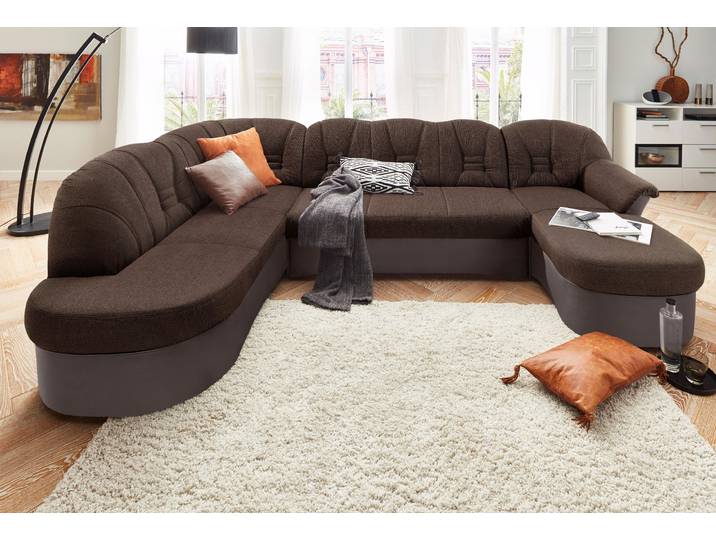 Wohnlandschaft, Luxus-Microfaser, Braun, 293×82 cm, U-Form, Federkern, Klassisch, Domo-Collection
