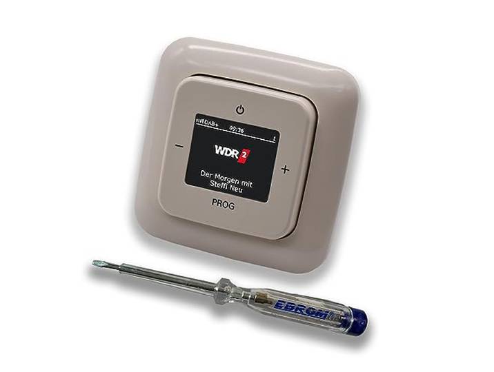 Busch Jäger DAB+ (DAB PLUS) Unterputz Radio (8215U-101) DURO2000 cremeweiß, Komplett-Set 8215 U – 101, Rahmen und Radioabdeckung inkl. EBROM Phasenprüfer zur Montage des Geräts