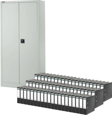Schäfer Shop Pure Universalschrank, 5 OH, 4 Fachböden, abschließbar, Stahl, lichtgrau RAL 7035 + 60 Schäfer Shop Select Ordner