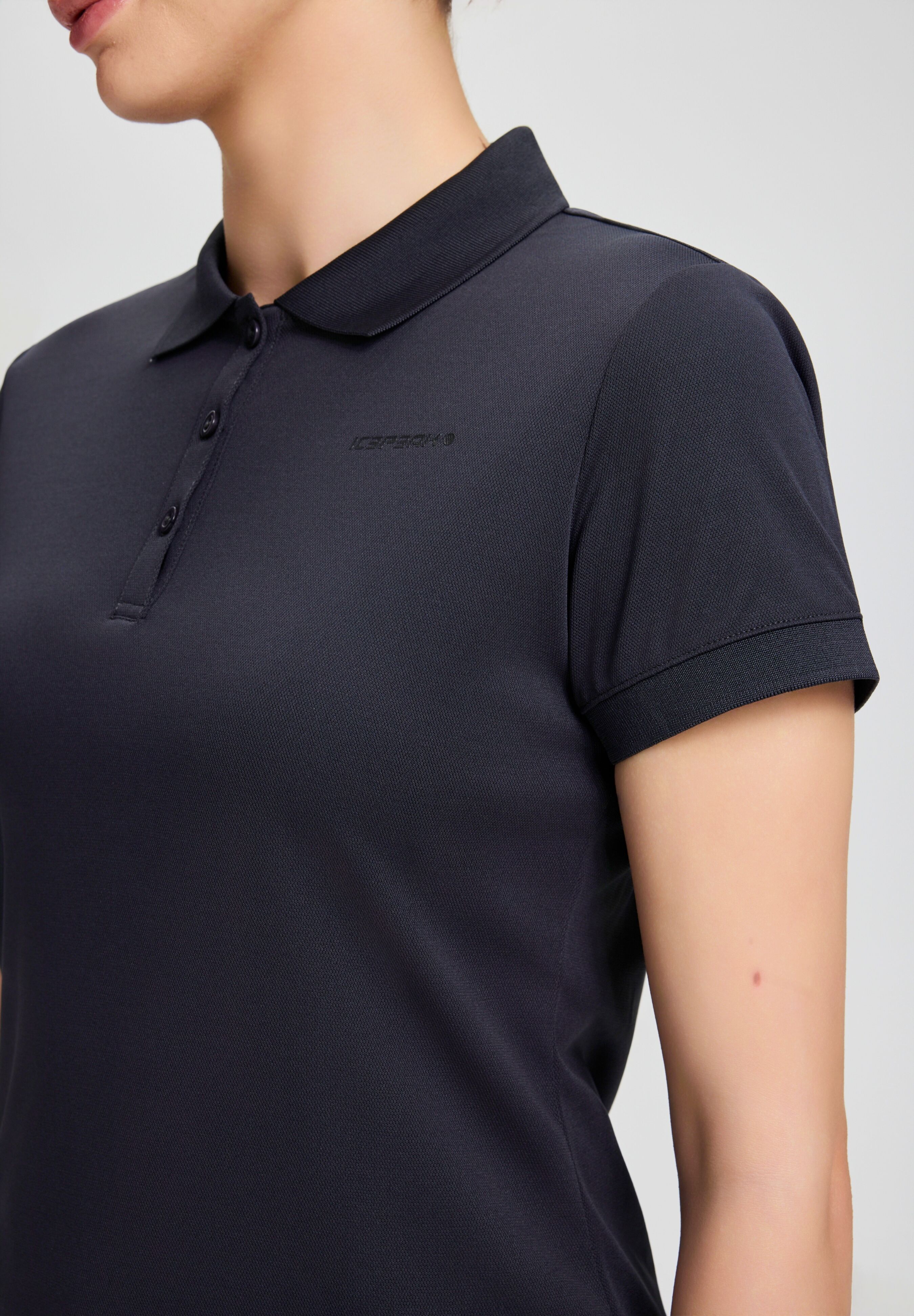 Poloshirt ICEPEAK "ICEPEAK BAYARD", Damen, Gr. 3XL, grau (anthrazit), Obermaterial: 100% Polyester, Shirts Poloshirt, mit normalem Hemdkragen, Kurzarm-Design, aus Polyester