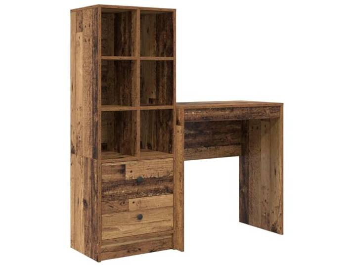 Tmriohed Schreibtisch mit Regal und 2 Schubladen 2-tlg Set Altholz Kombinierter Arbeitsplatz für Homeoffice oder Jugendzimmer mit 6 offenen Ablagefächern aus robustem Holzwerkstoff.