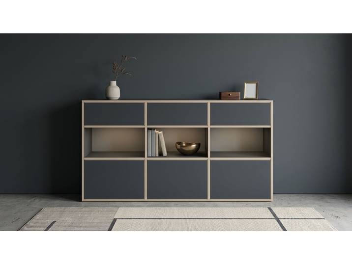 Sideboard mit Schubladen - Kommode wie vom Tischler o. Schreiner Premium Dekore Schwarz Multiplex Kante