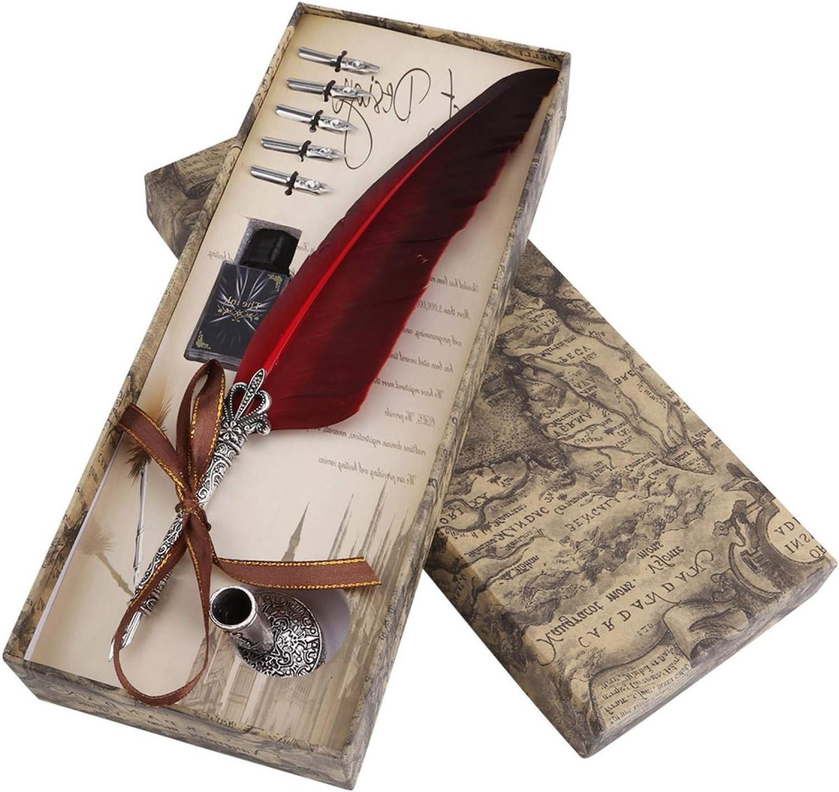 Elegante kalligrafieset met ganzenveer en antieke inktpot voor vintage handschrift en creatieve kunstprojecten