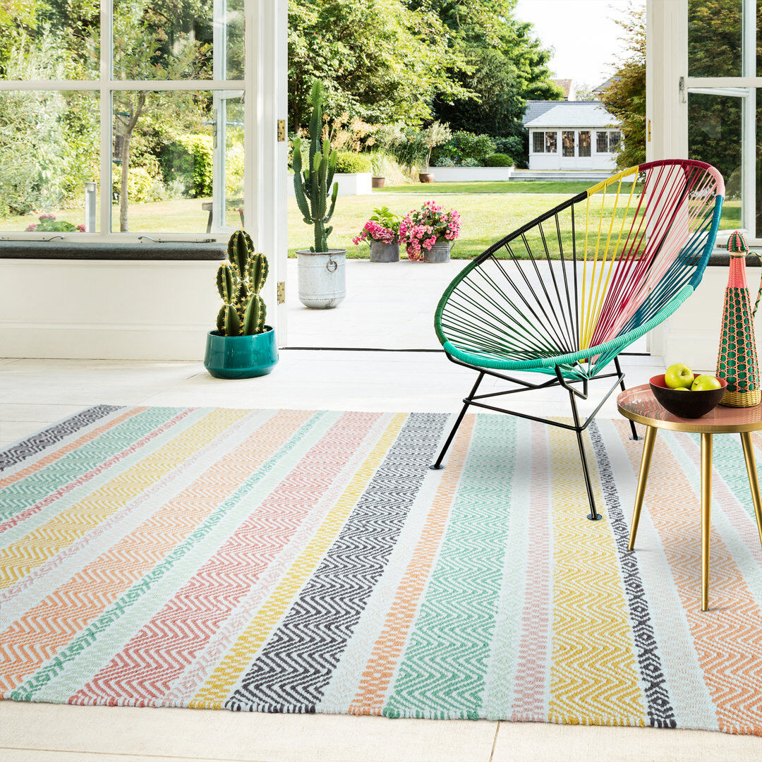 17 Stories Alfresco Rectangle Striped Hand Woven Kilim Indoor / Outdoor Area Rug Multi Rectangle 120 x 170cm