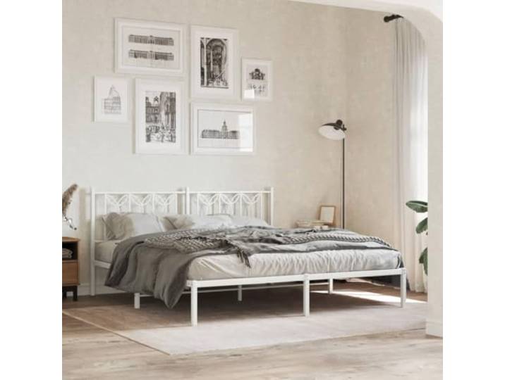 Stabiles Metallbettgestell mit Lattenrost Schlafzimmer Weiß 183x213 cm Bettgestell mit Kopfteil Metall Weiß 183x213 cm stabiles Bett mit Lattenrost Stauraum und Mittelbeinen für Schlafzimmer