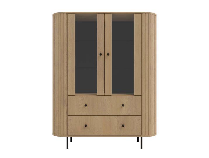 Masseno Vitrinenschrank BOLLA 155 x 123 cm Modern Wohnzimmer Vitrine mit Tür Eichefarben