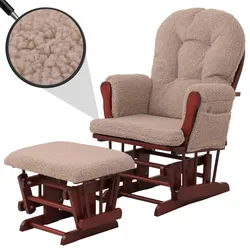Relaxsessel MCW-C76, Schaukelstuhl Sessel Schwingstuhl + Hocker Stoff Bouclé 480g/m2 Öko-Tex ~ braun Gestell dunkel