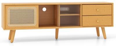 Costway Bamboo TV Stand for TV up to 65 Inch-Natural