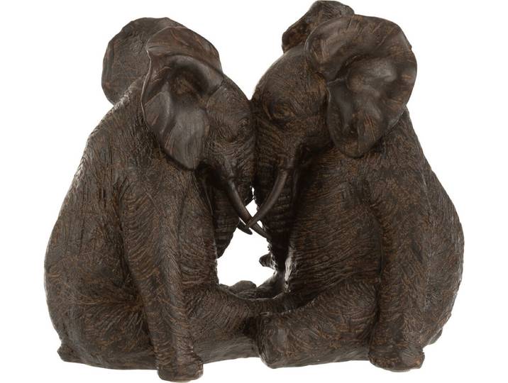 J-Line decoratie Olifant Koppel - polyresin - donkerbruin - H 19.5 cm