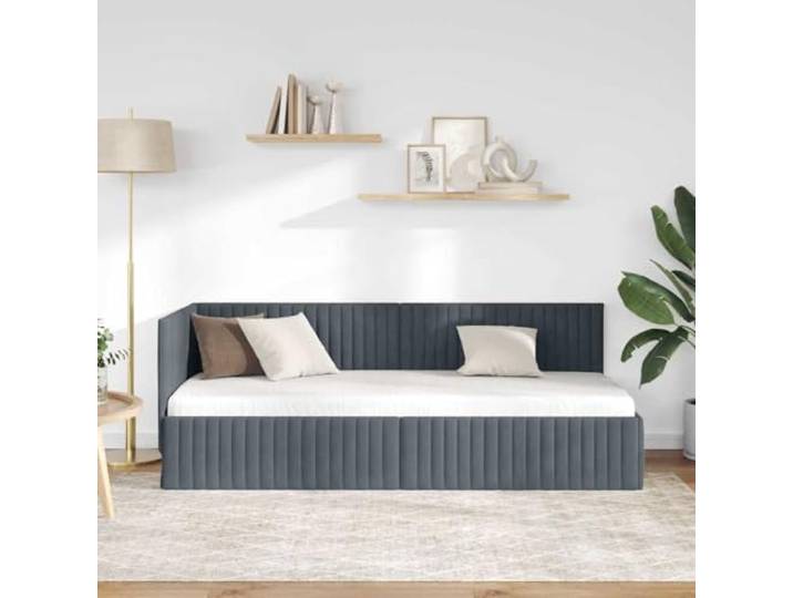 KTHLBRH Eckbett dunkelgrau 80 x 200 cm Samt Verstellbares Kopfteil, platzsparendes Design, Schlafsofa, robustes Sperrholz