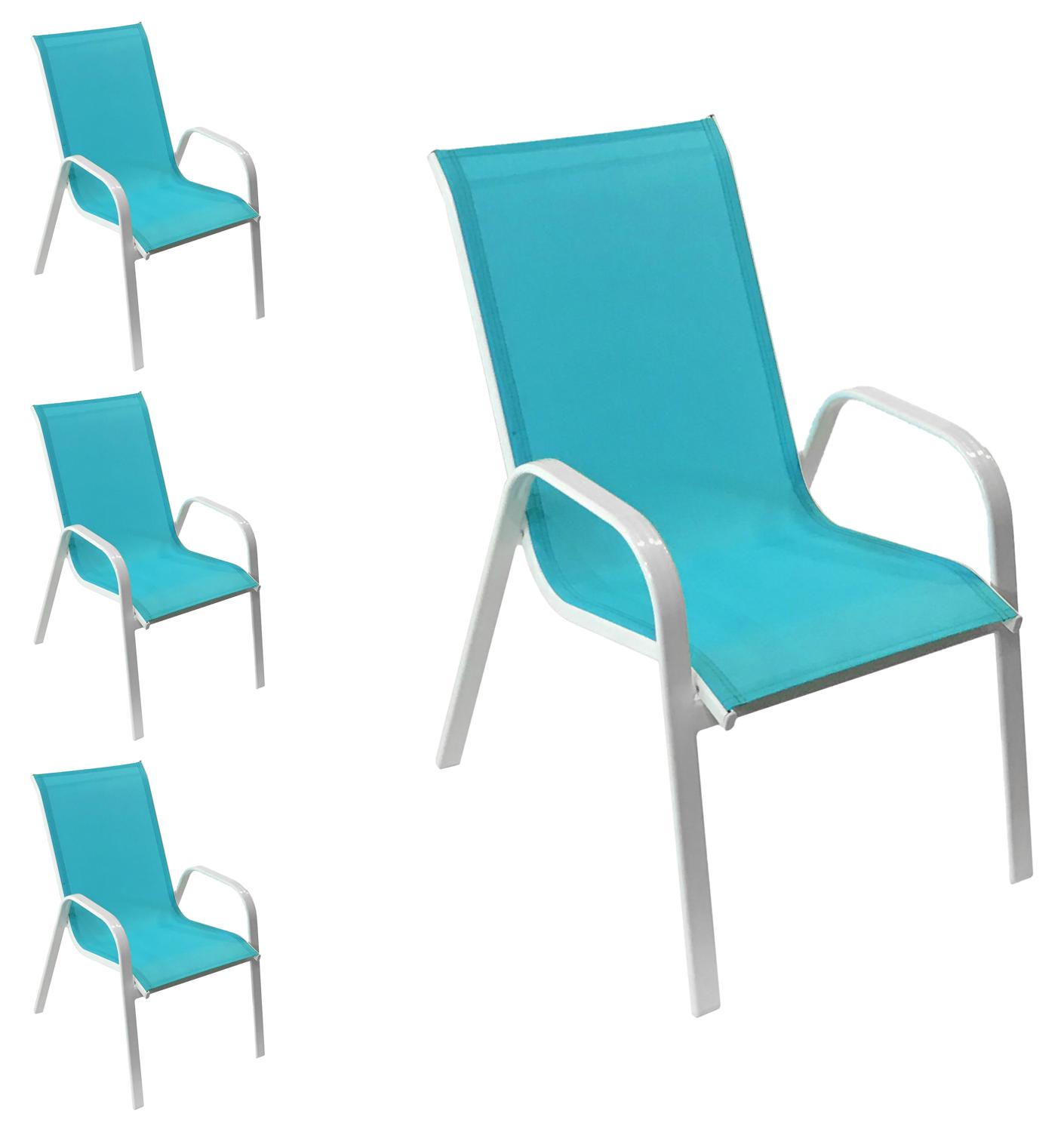 4erSet Stühle MARBELLA aus blauem Textilene - weißem Aluminium
