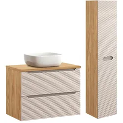 BADMÖBEL 80cm Elora 2er-Set Beige und Holz