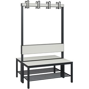 CP-Möbel Umkleidebank 8060-210, Sitzfläche Holz, 100 cm, mit Hakenleiste & Schuhrost, grau / anthrazit, doppelt