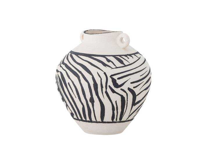 Grosse, handbemalte Vase „Togo“ Keramik Weiss, Schwarz Bloomingville