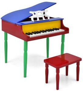 Costway 30-Key Wood Toy Kids Grand Piano with Bench and Music Rack-Multicolor
