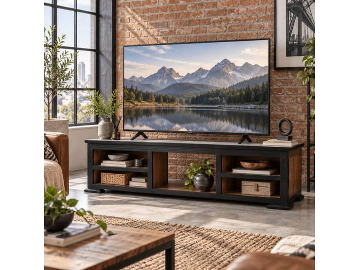 Meuble tv en acacia marron 140x45x45 cm