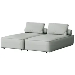 GARTENLIEGE Lorento 2er-Set Outdoor Polster-Doppelliege, Hellgrau Kunstleder 184/73/195 cm