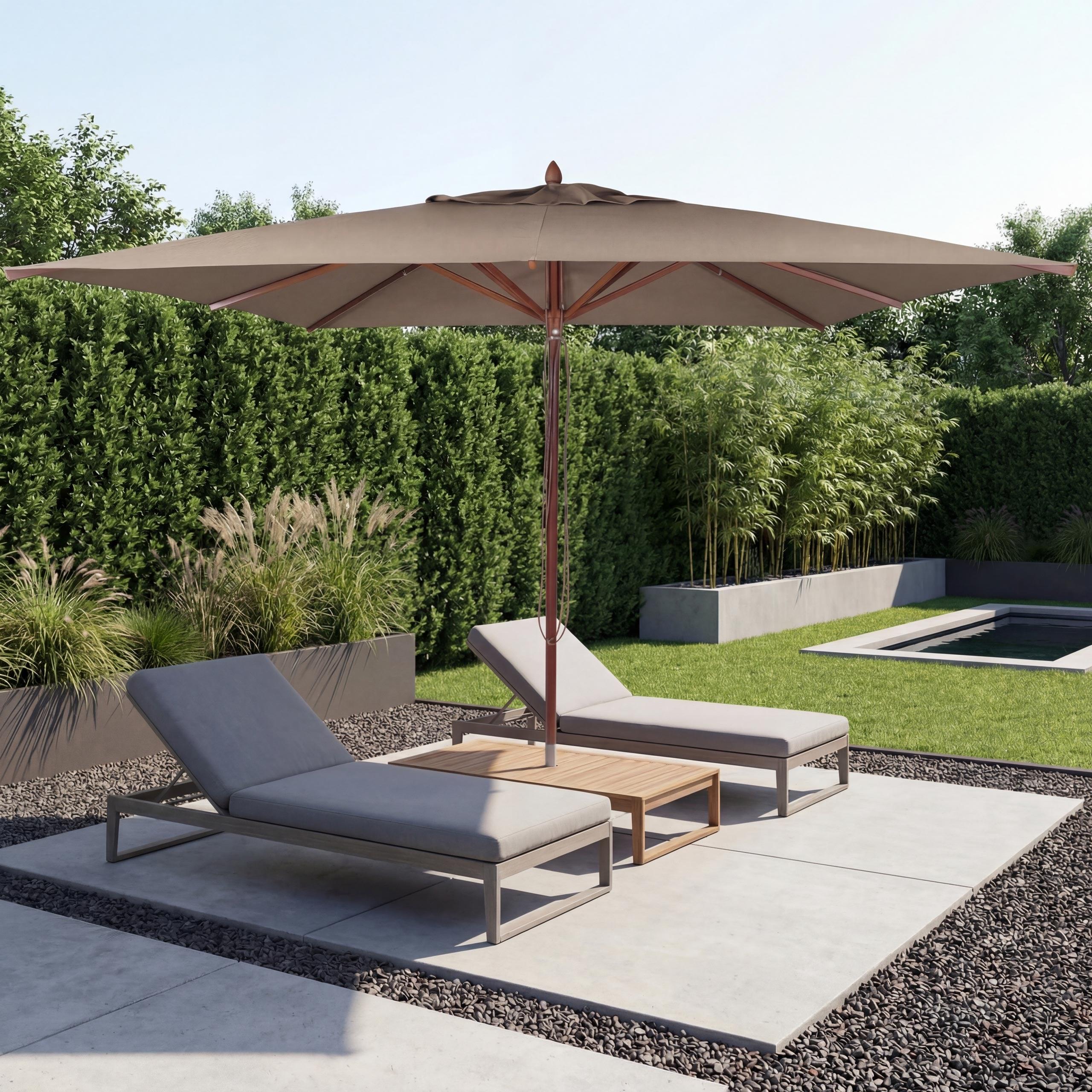 Gastronomie Holz-Sonnenschirm MCW-C57b, Gartenschirm, Polyester/Holz 14kg, eckig 3x3m Seilzug stoßsicher taupe