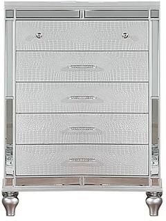 Benjara Bailey Tall Dresser Chest, Mirror Trim and 5 Drawers, Silver Wood