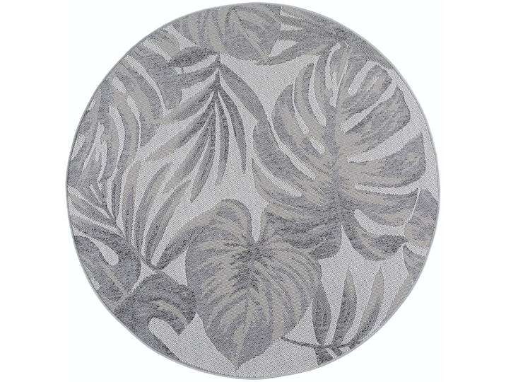 Tapis extérieur rond à motifs plantes gris 160cm