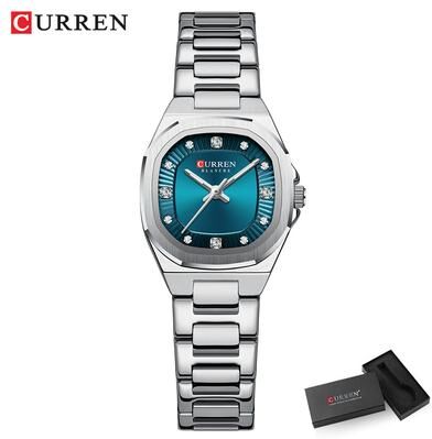 Fabled Fashion Studio Curren Gold Women Watch Diamond Accents Stainless Steel silver Blue Box