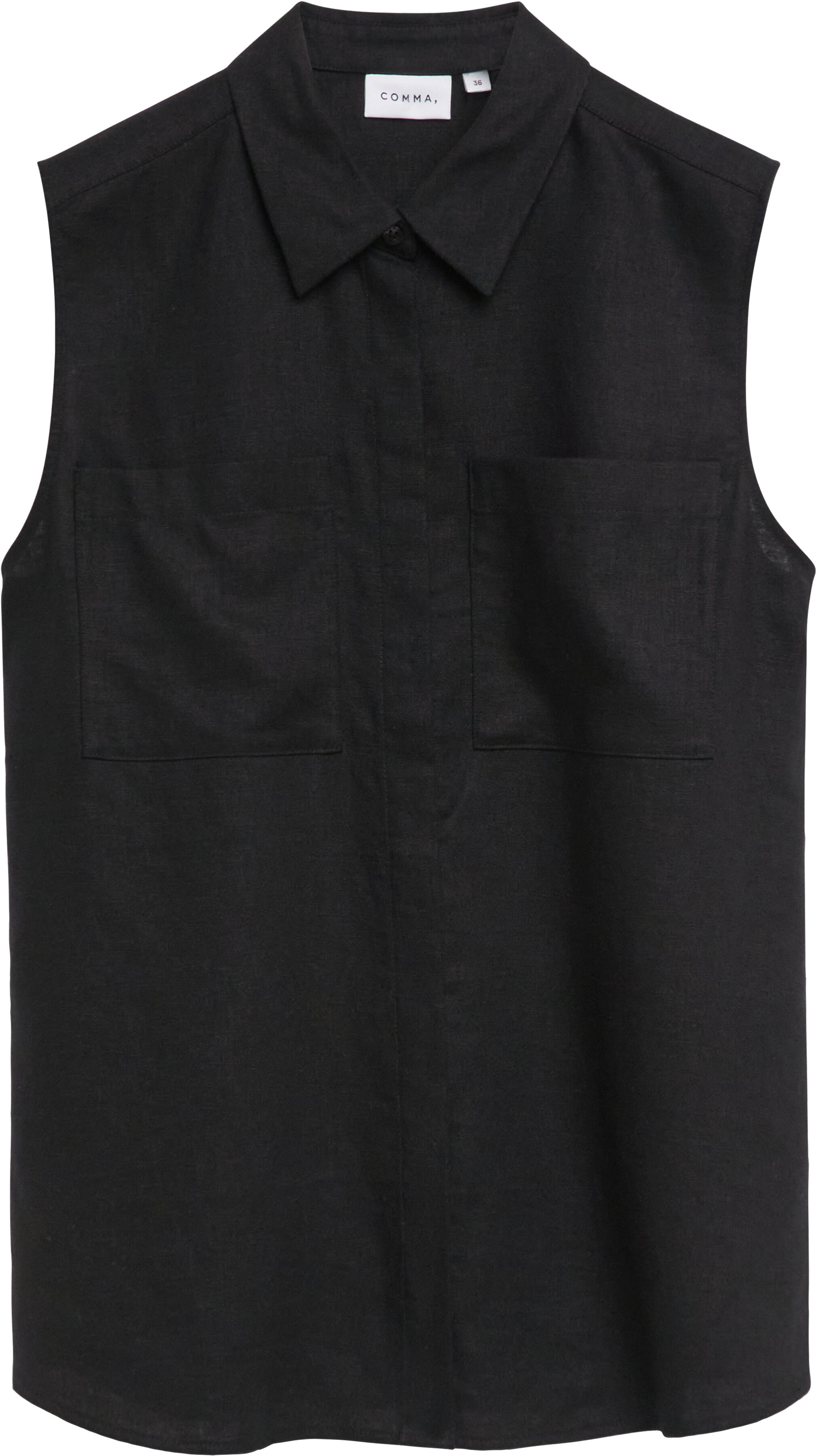Hemdbluse COMMA, Damen, Gr. 34, schwarz, Web, Obermaterial: 55% Leinen, 45% Lyocell, unifarben, regular fit normal, Blusen Hemdbluse, mit Brust Taschen schwarz 34
