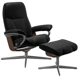 Stressless Sessel mit Hocker Consul Cross Leder Schwarz Batick Black M (Medium)