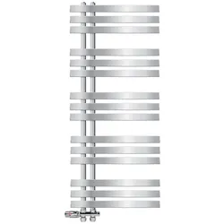 LuxeBath Badheizkörper Iron EM 500x1200mm Chrome mit Anschlussgarnitur Thermostat Durchgang Handtuchwärmer Handtuchtrockner