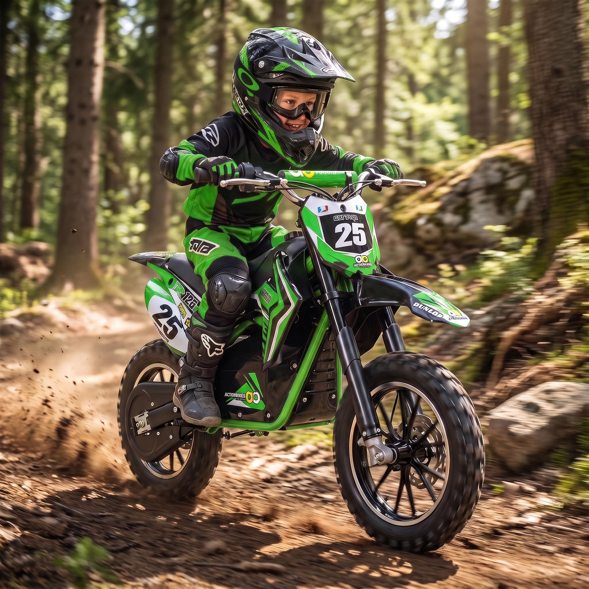 Actionbikes Motors Kinder Mini Enduro Elektro Crossbike | 500 Watt - Bis 24 km/h - Motocross - Pocketbike - Crossbike - Dirt Bike - Ab 8 Jahren (Grün)