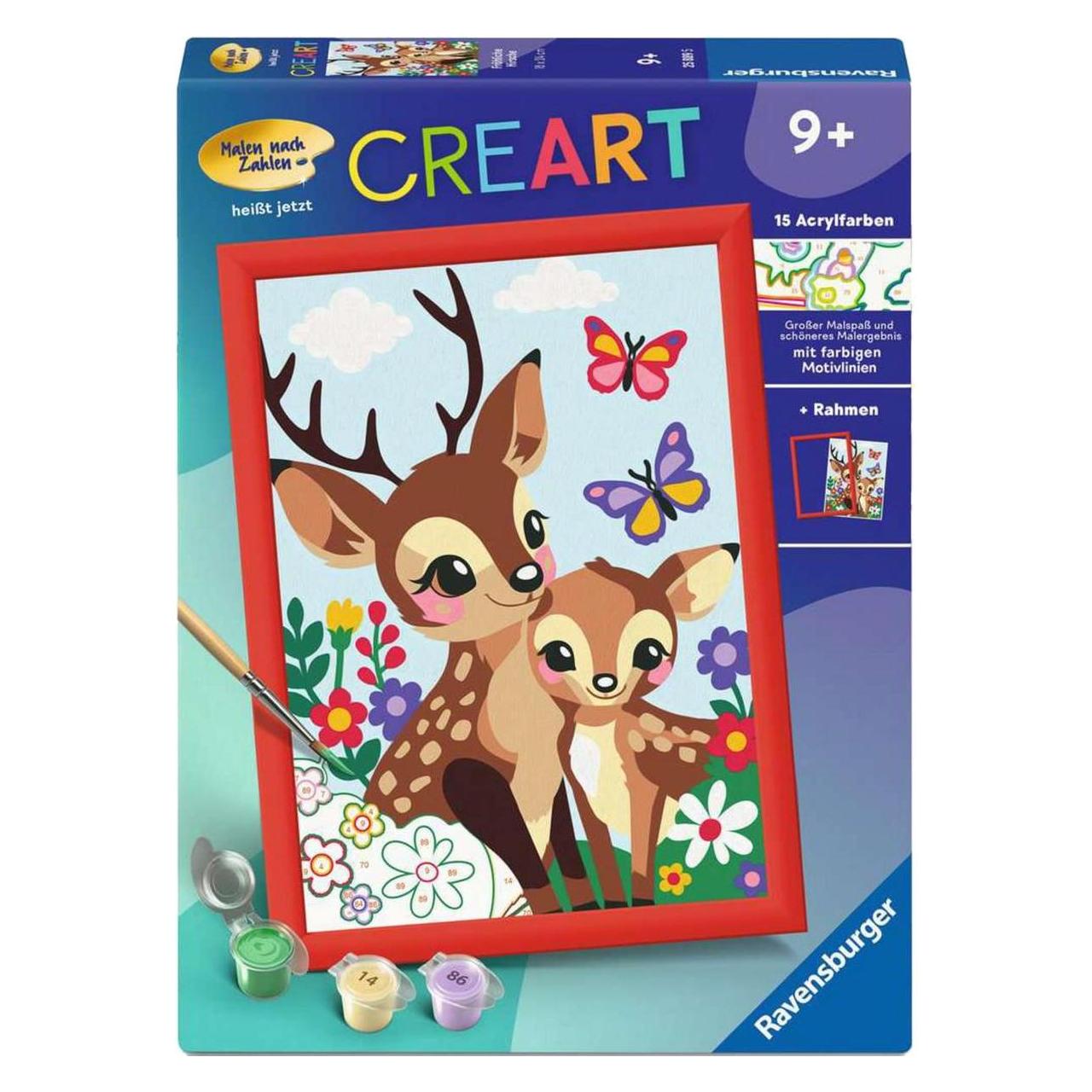 Ravensburger CreArt, Malen nach Zahlen Kinder - Fröhliche Hirsche (25889)
