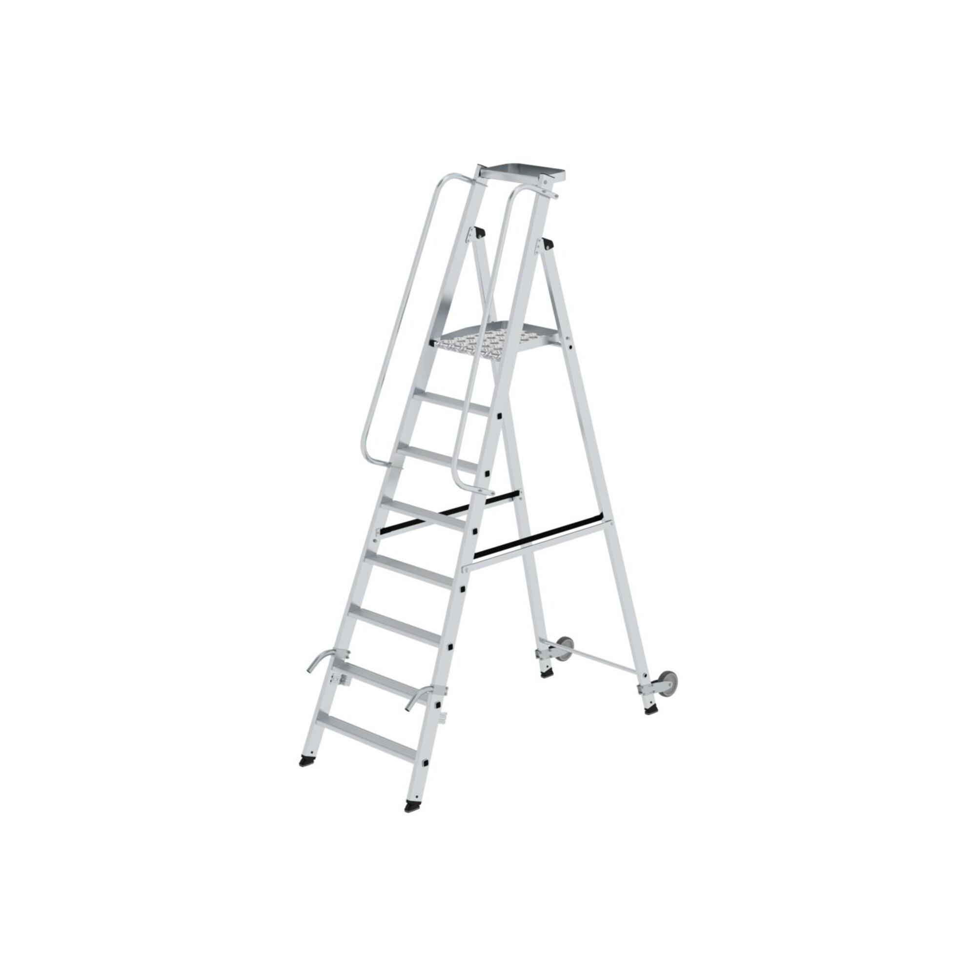 MUNK Aluminium-Stehleiter einseitig begehbar Rollen und Griff 8 Stufen (051088)