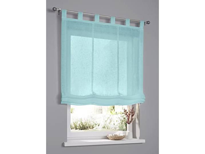Raffrollo Schlaufenrollo Brondby türkis blau halbtransparent Breite 100 cm x Höhe 145 cm