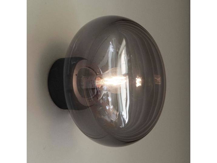 Karl-Johan Wandlampe, grau, Holz, Glas, Ø 23 cm - New Works - Wohnzimmer - Design - Rund