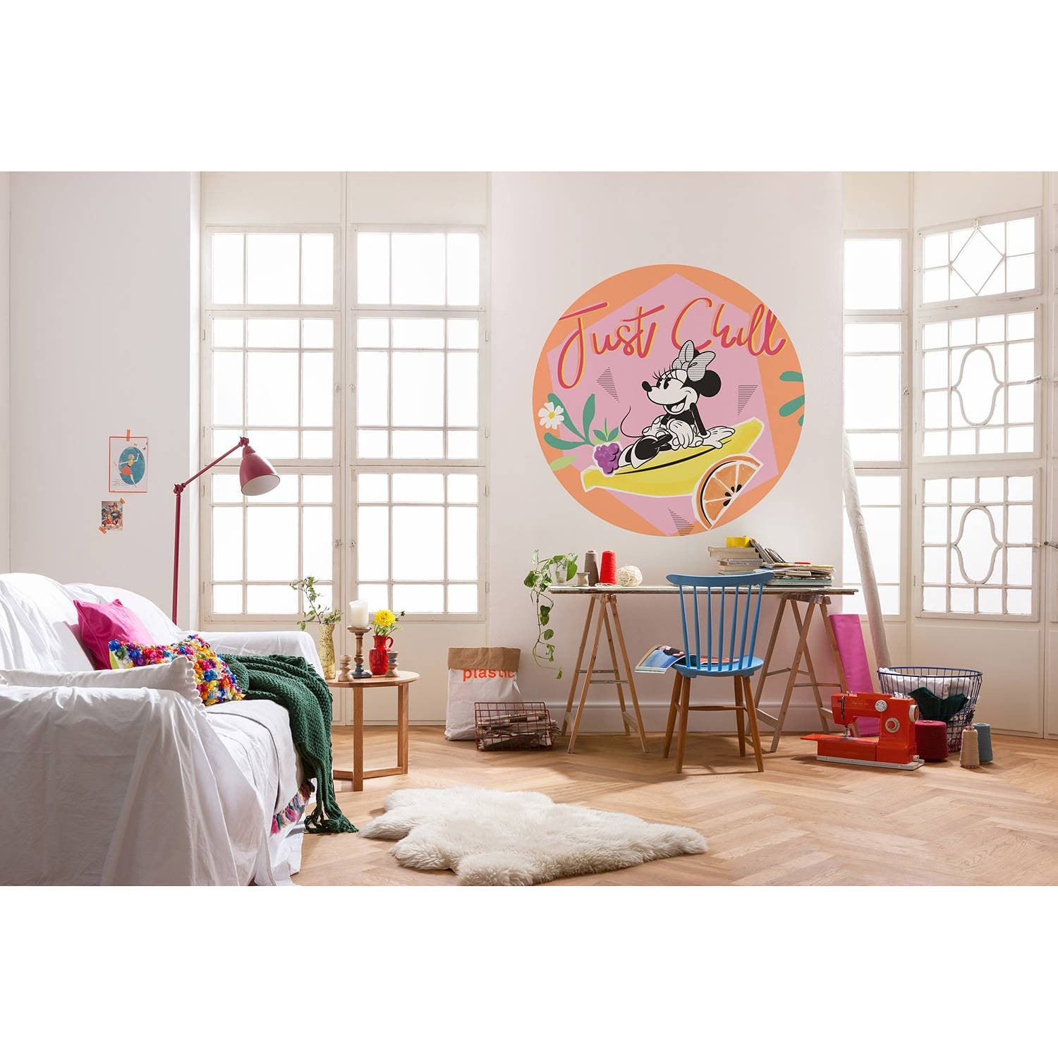 home24 Fotobehang Minnie Chill ronde wanddecoratie meerdere kleuren Diameter: 125 cm