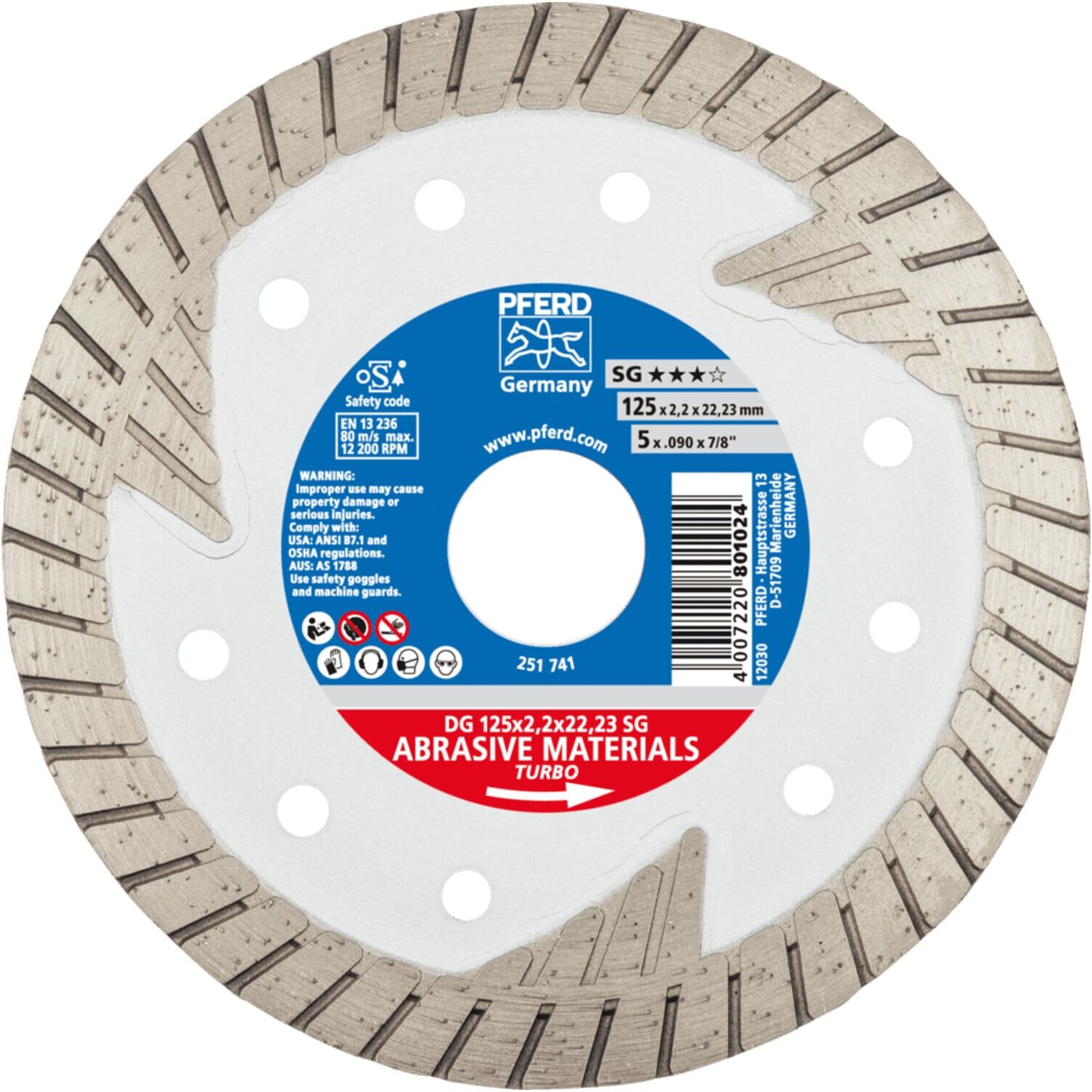 PFERD TOOLS Diamant-Trennscheibe DG 125x2,2x22,23 mm SG z. Trennen v. Stein/Beton,hohe Schnittqualität (68000022)