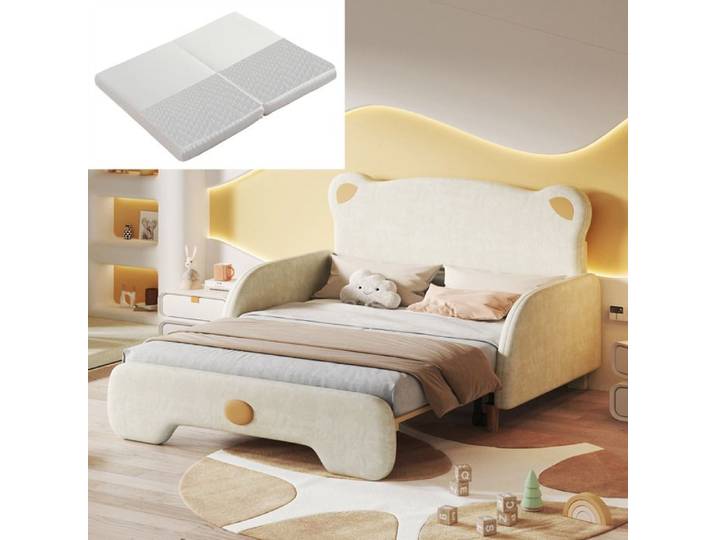 Dimensions 140x105 cm lit style solide et protégé lit pour enfant en bois couleur beige