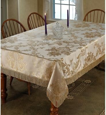Violet Linen Majestic Jacquard Damask Pattern Fringed Tablecloth
