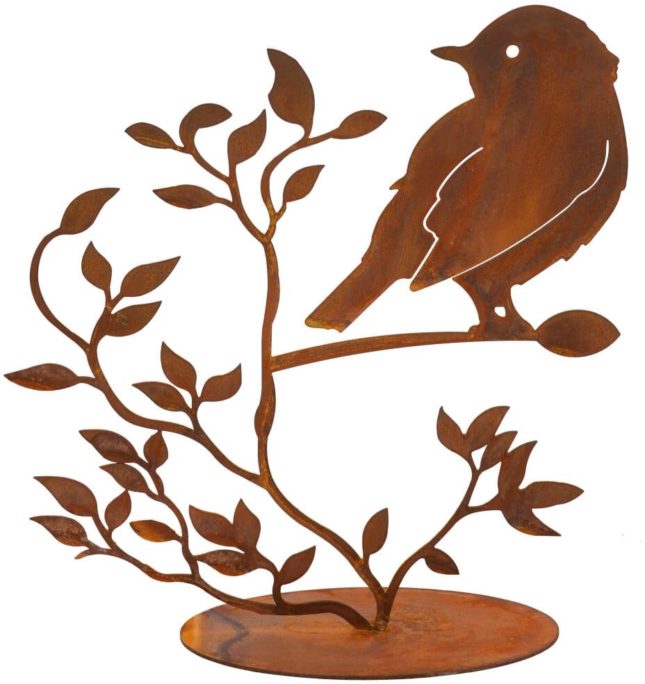 Badeko Gartenfigur Vogel Selli mit Bodenplatte Stahl 30 x 28 cm braun