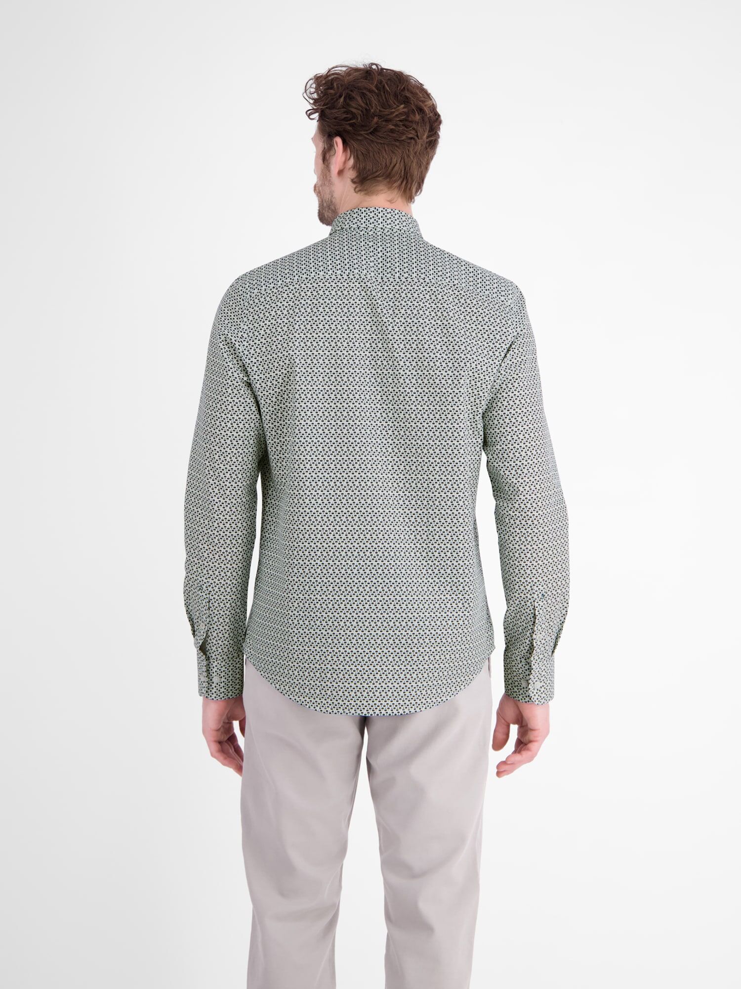 Langarmhemd LERROS "Sportliches Herrenhemd mit modernem Minimalprint-Design", Herren, Gr. 3XL, Normalgrößen, grün (broken weiß), 100% Baumwolle, Hemden Langarmhemd