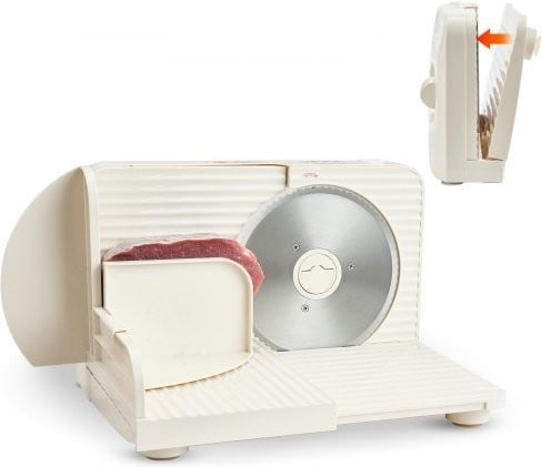 VEVOR Elektrische Vleessnijmachine 180W met 17 cm Mes, Instelbare Snijdikte 0-15 mm, Wit/Beige