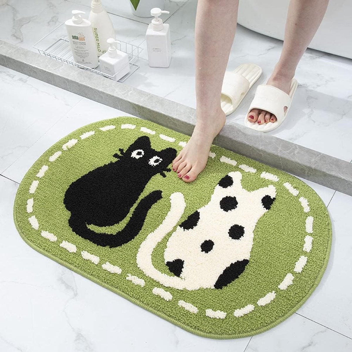 Groene antislip badmat voor in de badkamer, 50 x 80 cm