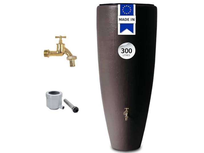 GARANTIA Kit 2en1 Recuperateur d Eau de Pluie 300L Robinet Laiton Moka Gris Avec bac à Plantes intégré\, collecteur Eco de Luxe