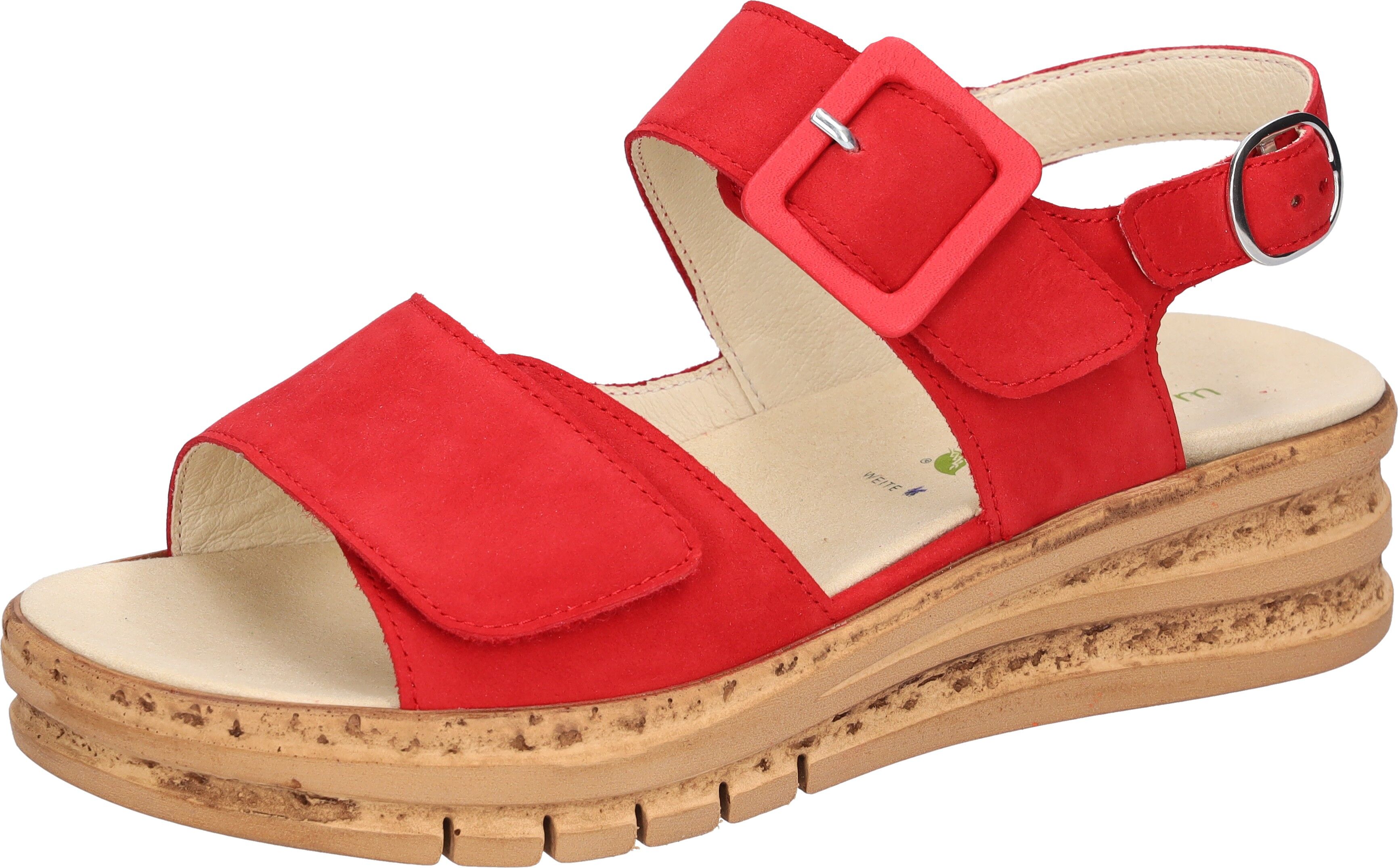 Sandalette WALDLÄUFER "K-Arlene", Damen, Gr. 6,5, Leder, rot, Nubukleder, unifarben, Schuhe Sandalette, Sommerschuh, Klettsandale in Extraweite K für den kräftigen Fuß