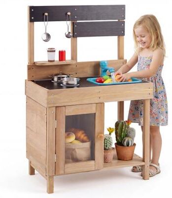 Costway Wooden Play Pretend Kitchen with Stoves Storage Cabinet and Shelf