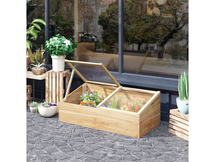 Outsunny Mini Serre Bois 100x50x36cm Toit Ouvrable Polycarbonate