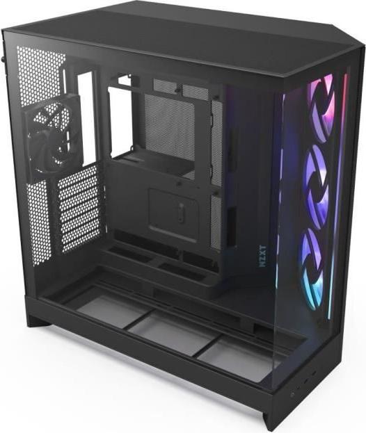 Gehäuse Midi-Tower NZXT H9 Flow RGB, Dual-Kammer, Inklusive RGB-Lüfter, Schwarz, Unterstützt 420-mm-Radiatoren