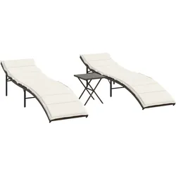 vidaXL Sonnenliegen 2 Stk. mit Tisch Braun Poly Rattan