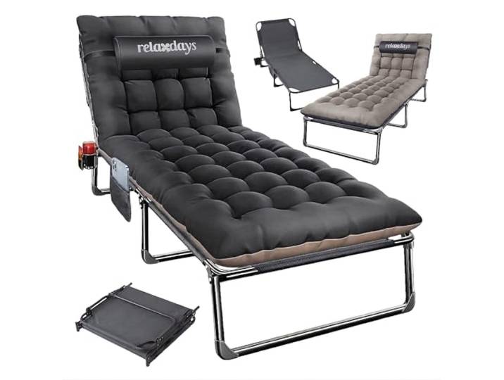 Relaxdays Campingbett klappbar, Matratze, Nackenkissen, Handyhalter, grau